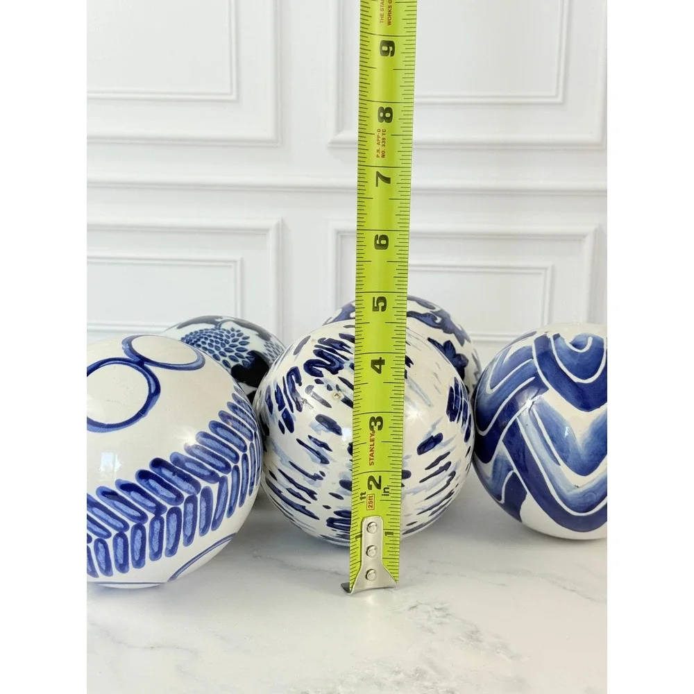 Set of 5 Hand Painted Blue and White Ceramic Chinoiserie 4